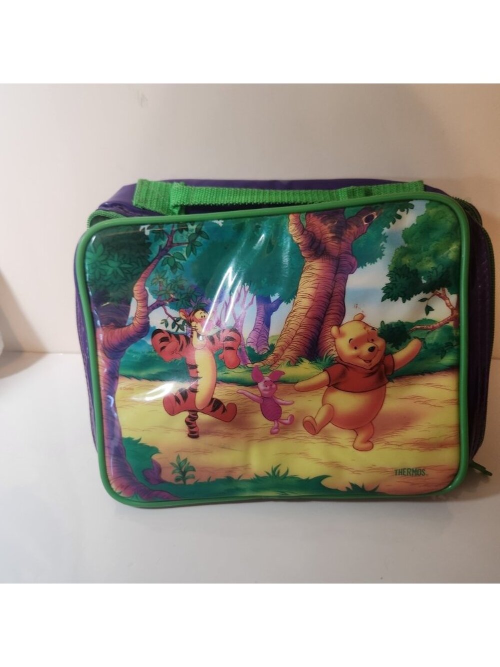 Vintage Winnie the Pooh Tigger Piglet Thermos Soft Lunch Box Purple Green Bag